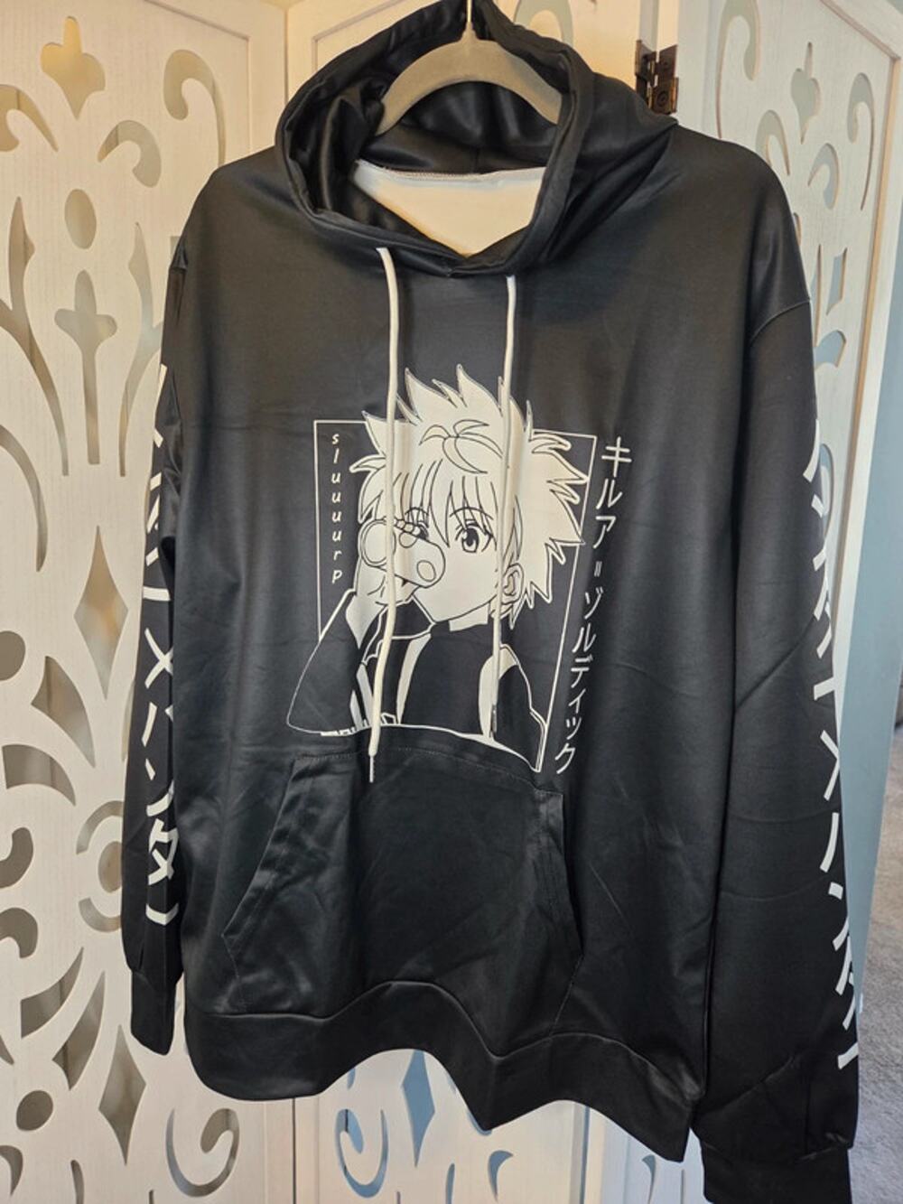 Hunter x Hunter Killua Zoldyck Hoodie Black Anime Slurp Graphic Katakana NWOT XL